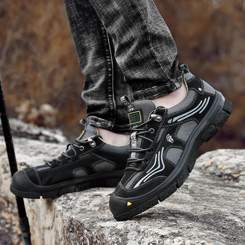 Spring Outdoor Hiking Shoes Men Breathable Trekking Sneakers Man Comfort Leather Rock Climbing Shoes Men Outventure Tourism Shoe