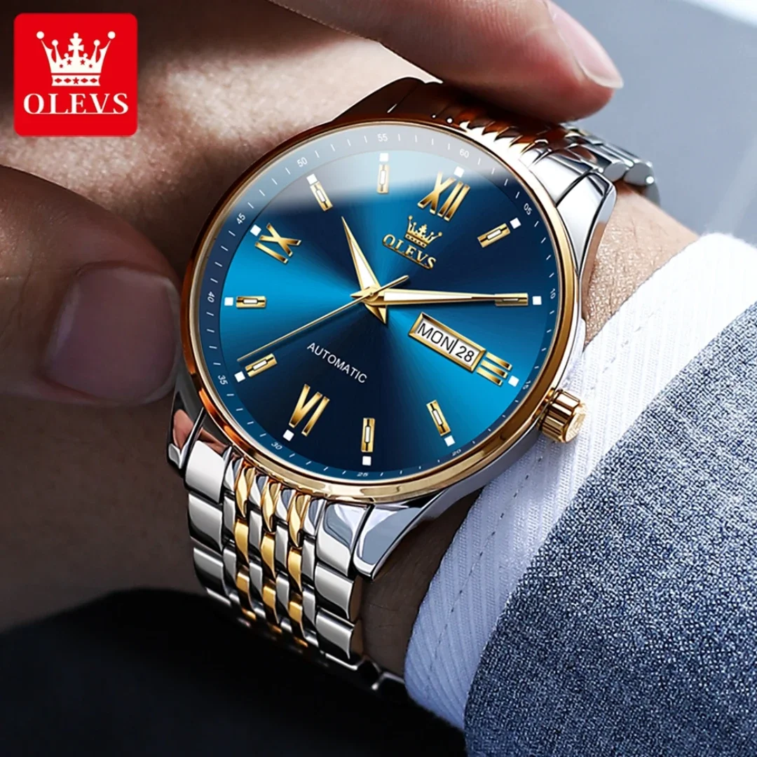 OLEVS 6777 модные механические часы из нержавеющей стали ремешок для часов круглый