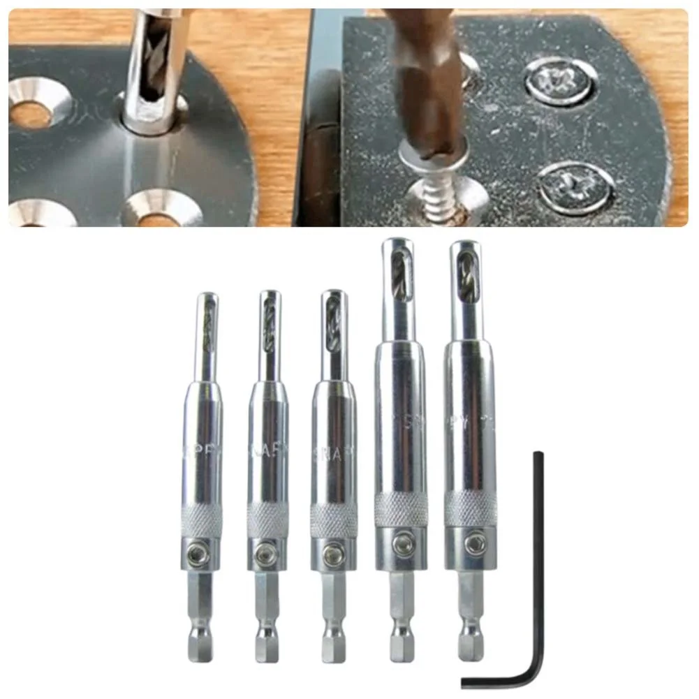 

5Pcs Woodworking Hinged Drill 5/64 7/64 9/64 11/64 13/64 Self Centering Hinge Hardware Drill Bits Set With Spanner