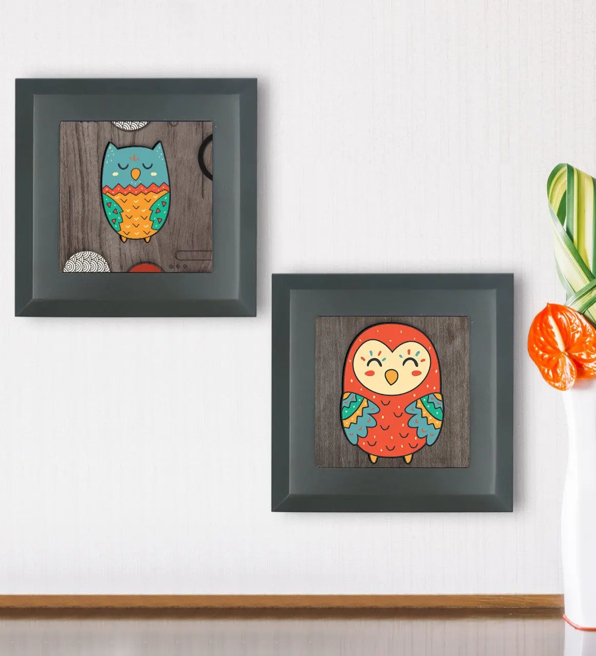 

BK подарок 2'li сова дизайн дерево рамка каменная стена фотография