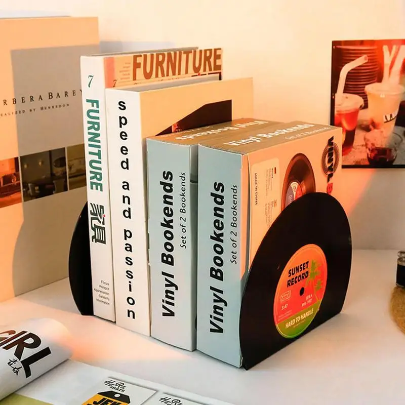 

New 1 Pair Arrival ABS Vinyl CD Bookends Creative Record Bookstand Desktop Decoration Rubbie Vintage Partition Bookcase