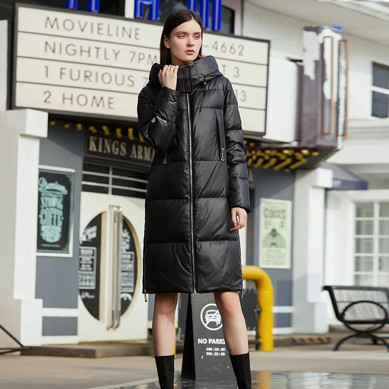 

Down jacket female long section 2021 new autumn and winter Europe and the United States version thick warm white ducklings
