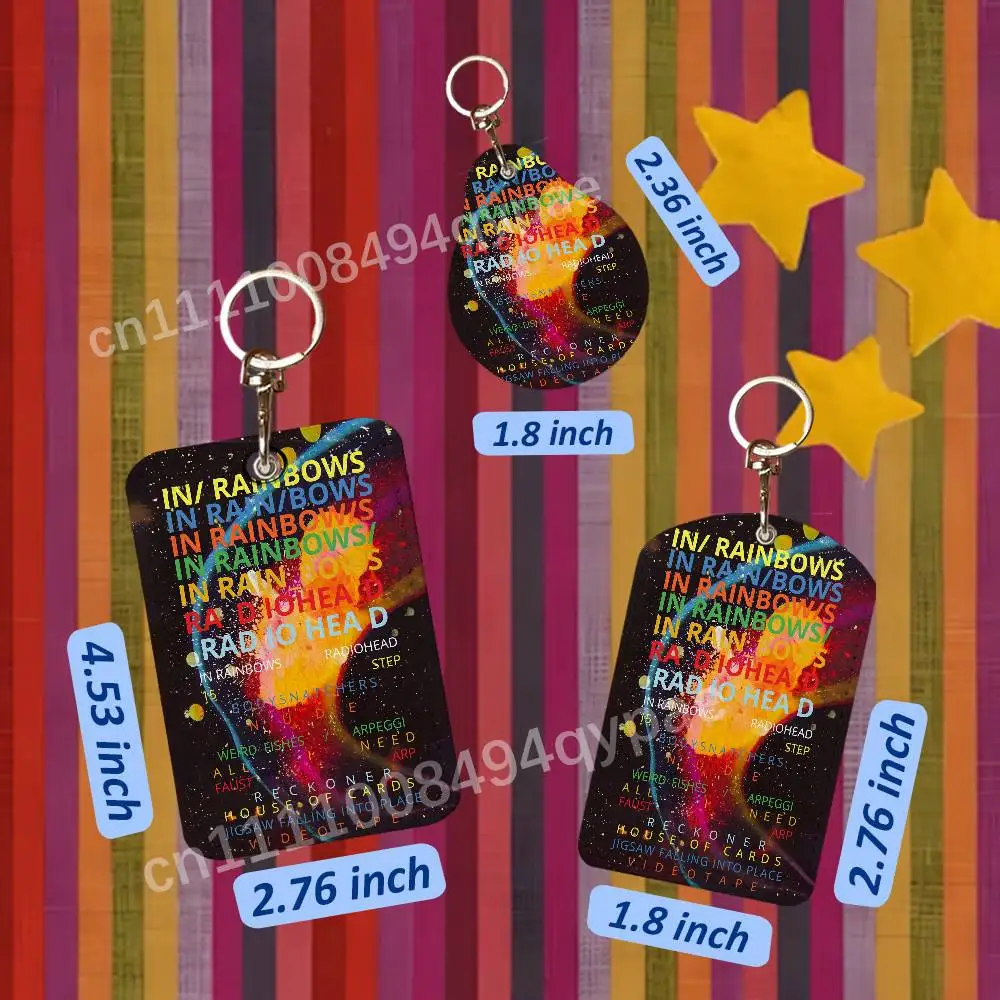 Фото Кожаный чехол для карт R-Radiohead In Rainbows, защита от потери, держатель для карт, брелок, аксессуары, защита от отпечатков пальцев, кольцо для ключей №3