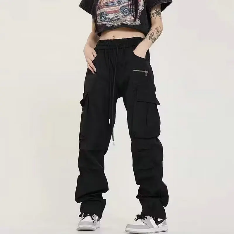 

Брюки-карго Женские однотонные, уличная одежда с низкой талией, комбинезоны, мешковатые прямые штаны, весна-осень