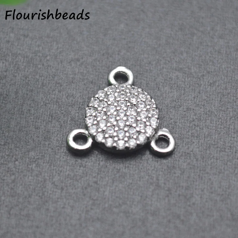 Fashion Design Nickel Free Anti Rust  Gold Plated CZ Pave Round Three Connectors Charms for Diy Jewelry Making 10pcs