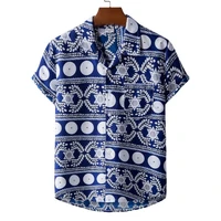 cotton hawaiian shirt men turn down collar geometric print summer shirts casual streetwear mens clothing camisa masculina