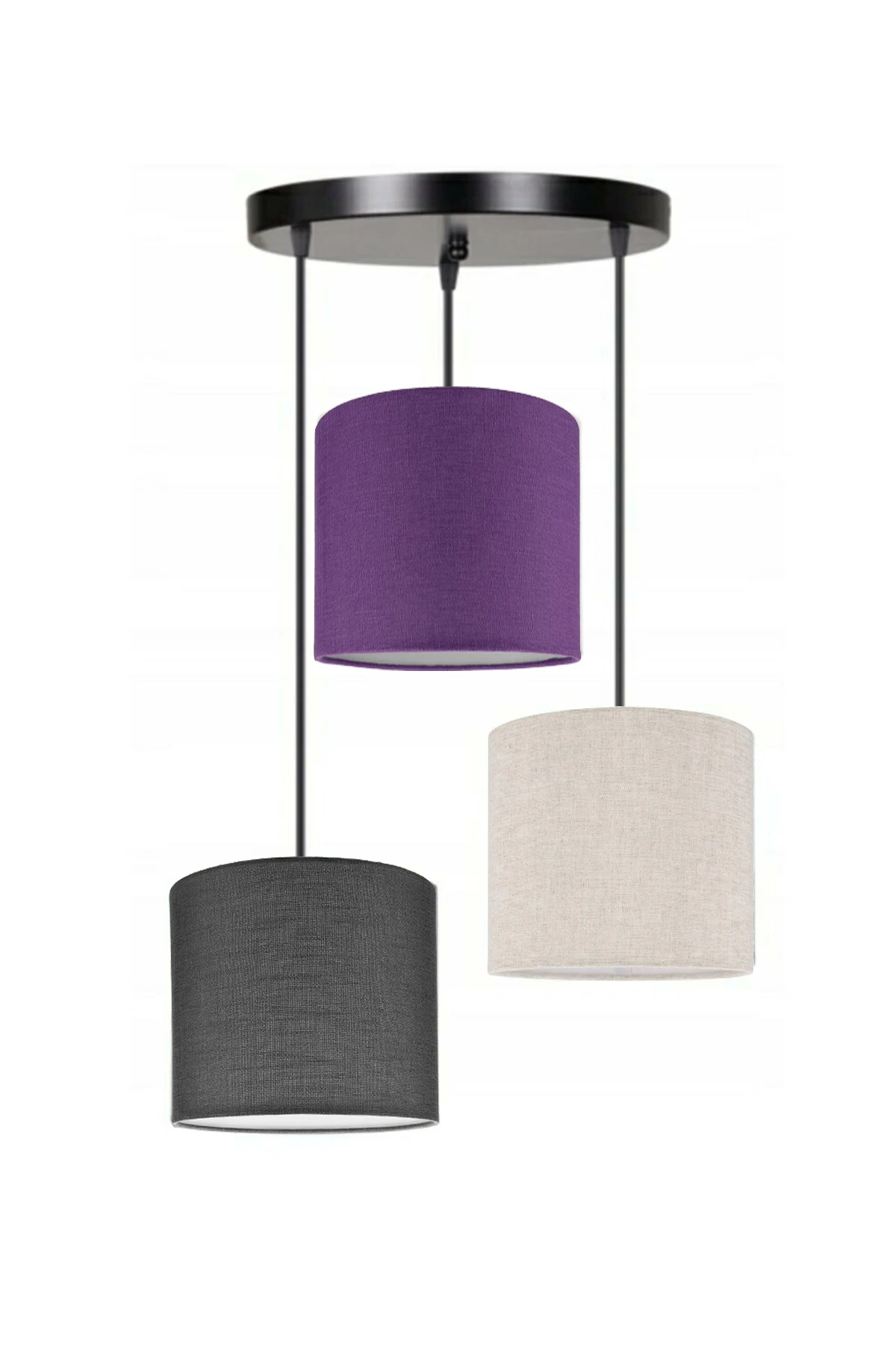 3 Heads Dark Gray Purple Cream Cylinder Fabric Lampshade Pendant Lamp Chandelier Modern Decorative Design For Home Hotel Office