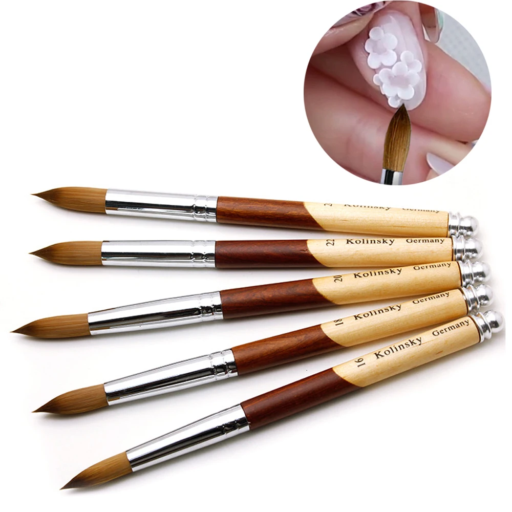 

100% Kolinsky Acrylic Nail Brush Good Quality Nail Art Mink Brush Wood Handle Gel Builder Manicure Brush Drawing Tools Size 8-24