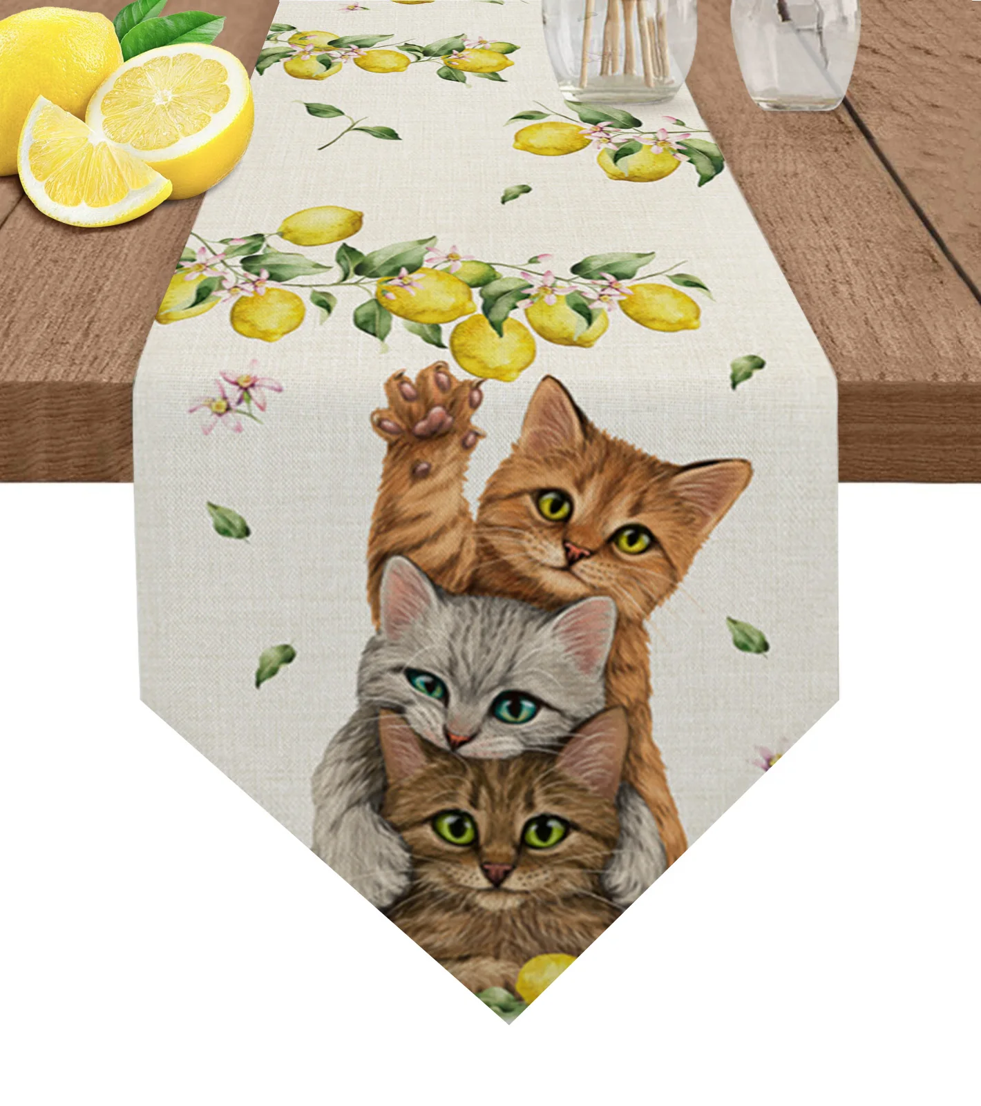 

Summer Fruit Lemon Cat New Table Runners Wedding Banquet Table Decor Tablecloth Kitchen Dining Table Runner