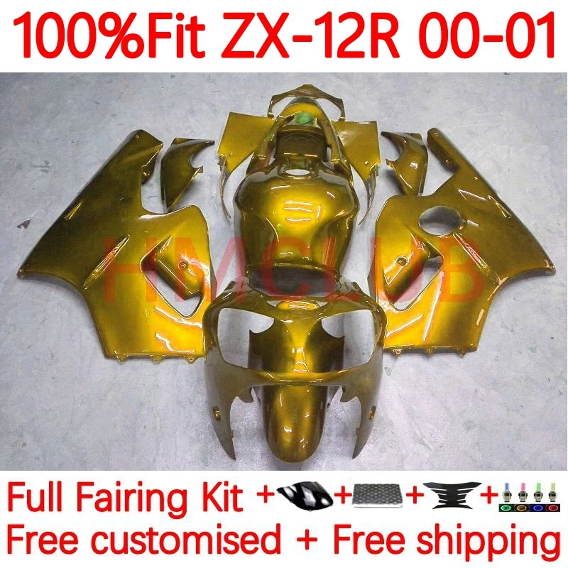 

Injection +Tank For KAWASAKI NINJA ZX-12R ZX 12 R 12R 1200CC ZX-1200 ZX12R 2000 2001 ZX1200 C 00 01 Fairing 75No.155 glossy gold