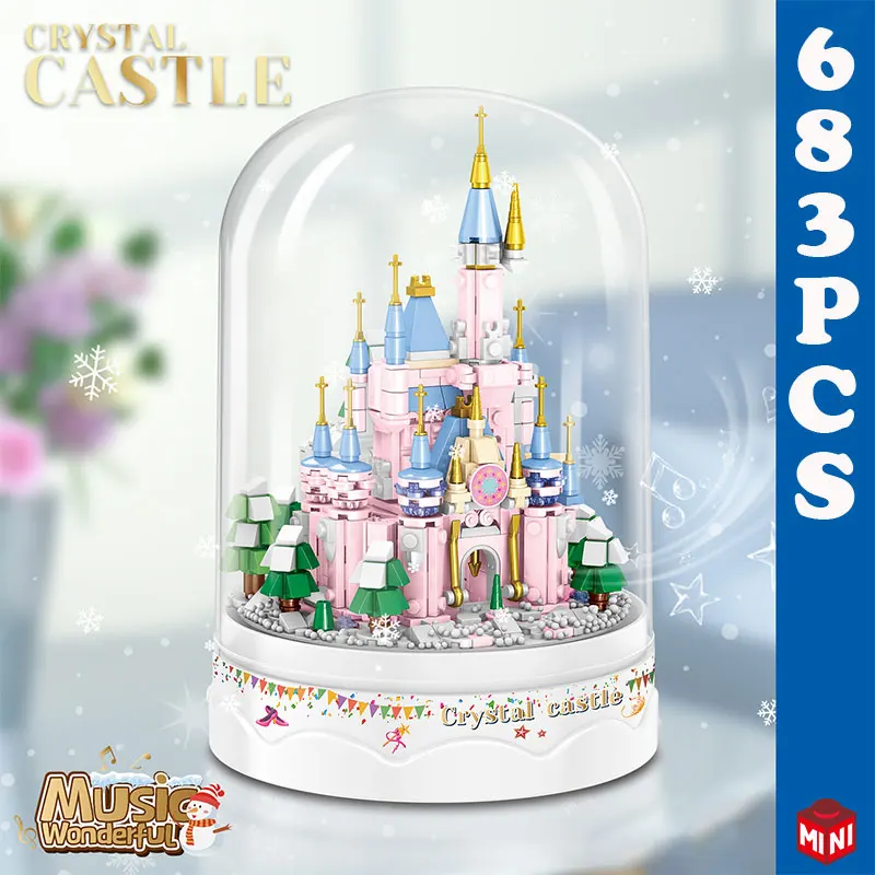 

546PCS Mini Ideas Music Box Fairy Tale Crystal Castle Light MOC Castle Model Building Blocks Bricks Birthday DIY Toys For Gifts