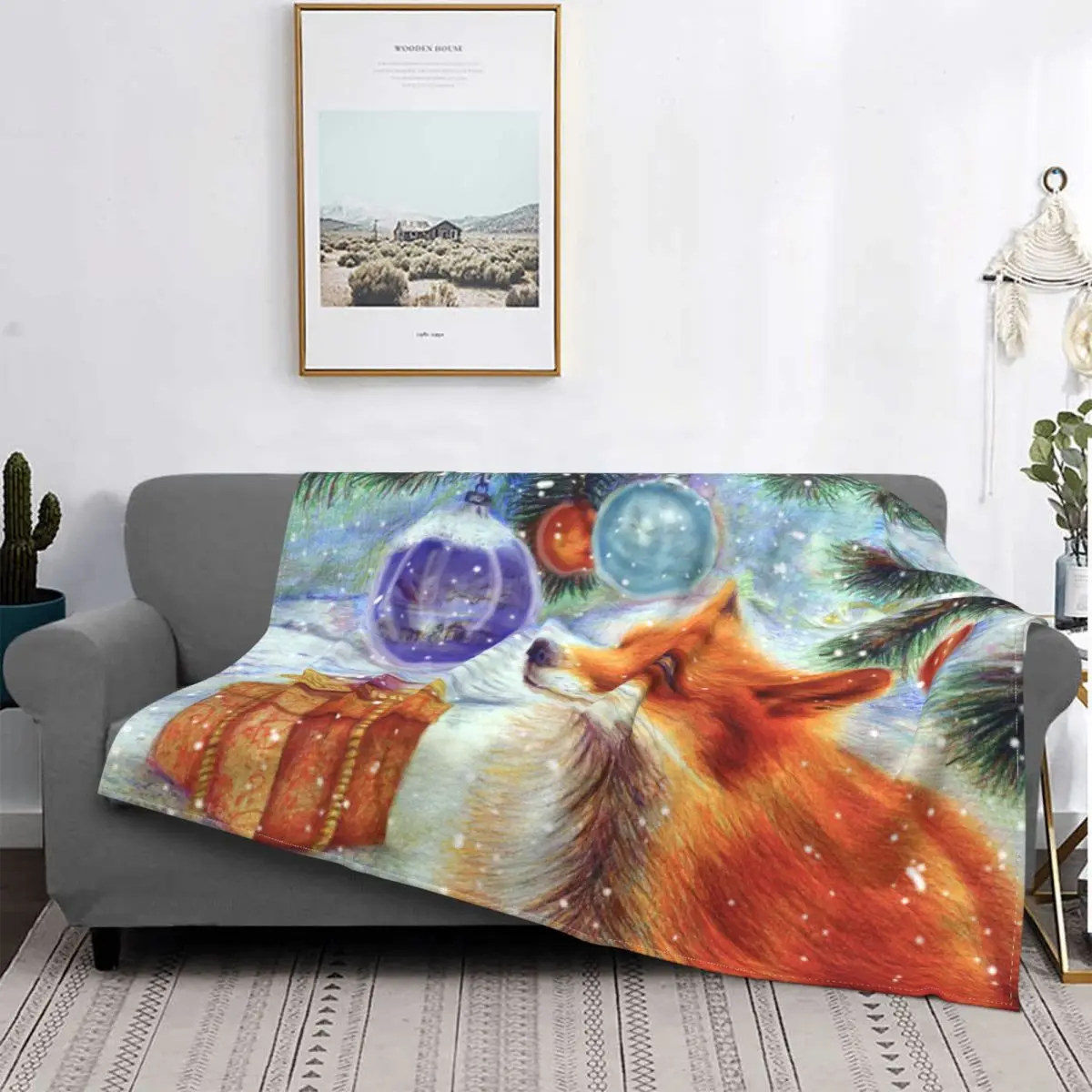 

Merry Christmas Fox Fleece Throw Blanket New Year Blanket for Sofa Couch Lightweight Thin Bedspread