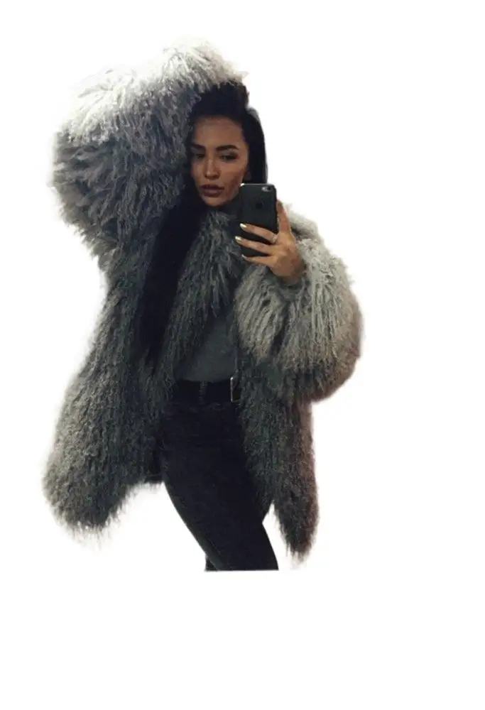 Milan Show Whole Mongolia Tan Sheep Fur Coats Women's 70CM Mid-Long High Fashion Overcoat Lady Luxurious Lambskin Parka Lamb Fur