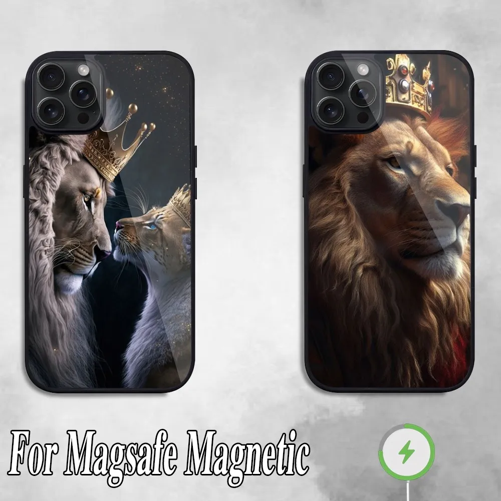 Чехол для телефона с изображением Льва Альфа iPhone 11 Mini 12 13 Max 14 Plus 15 Pro Magesafe