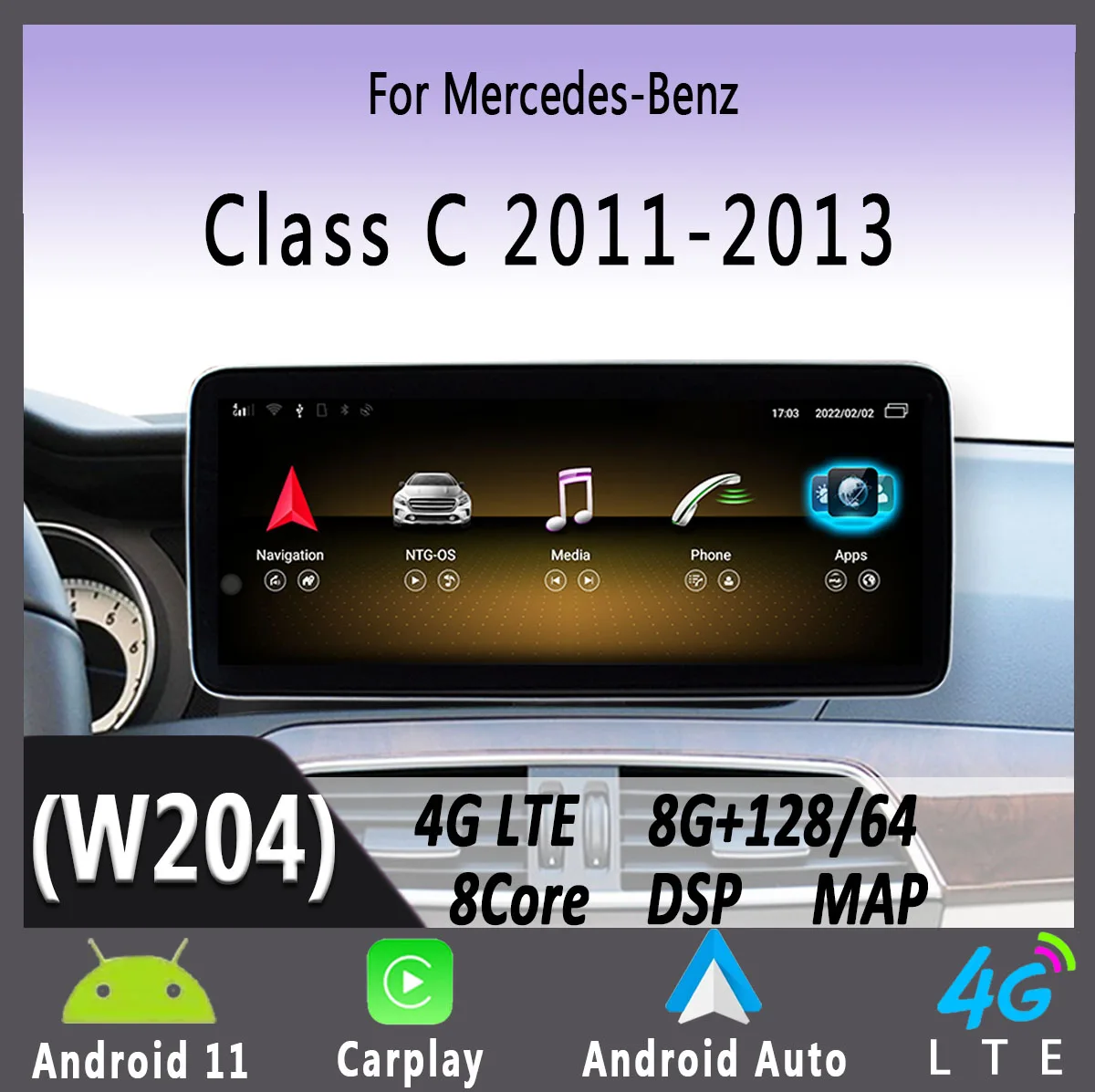 

For Mercedes Benz Class C W204 2011-2013 Android11 Carplay GPS Navigation DSP Car Radio HD Display screen Multimedia Player