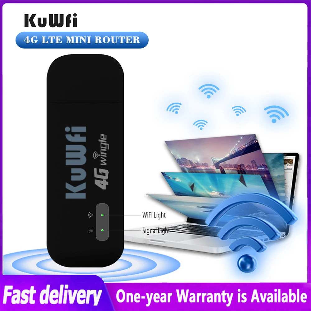 

KuWFi 150Mbps 4G LTE USB Wireless Router With SIM Card Slot Wireless Modem Car Wi-Fi Dongle Pocket Hotspot For Car Office Home
