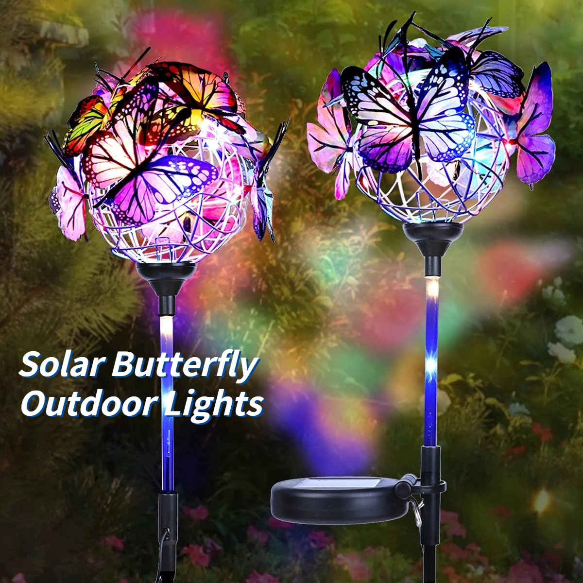 Solar LED Butterfly Ground Light Outdoor for Garden Lawn Decor Stake Lamp Waterproof Powered Dragonfly Butterfly Ball 2 Pack