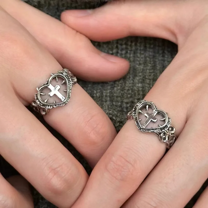 Кольцо с крестом Дьявол и рогом Любовь ниша темные панк-готические мужские