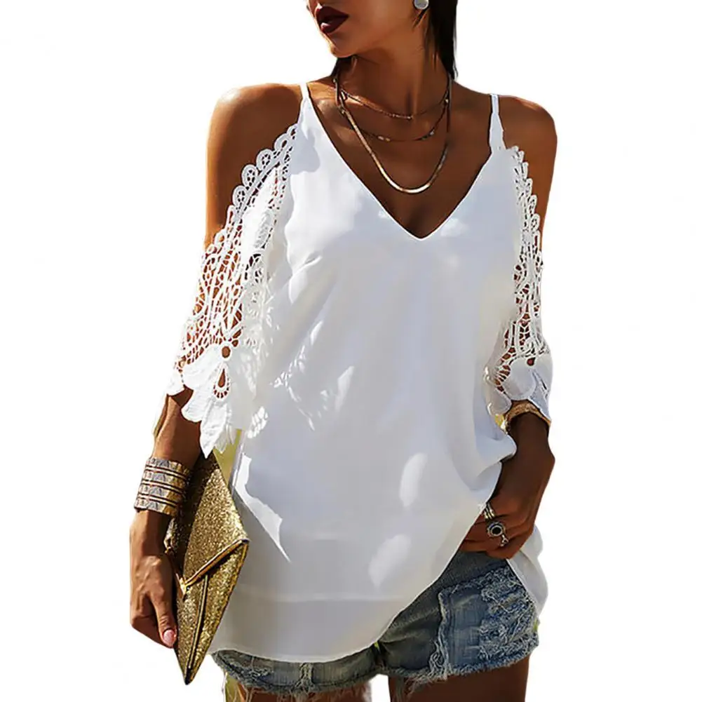 

Women Summer Clothing Female Loose Lace Patchwork Summer Crochet Off Shoulder T-shirt T Shirt Female Clothes Summer Streetwear