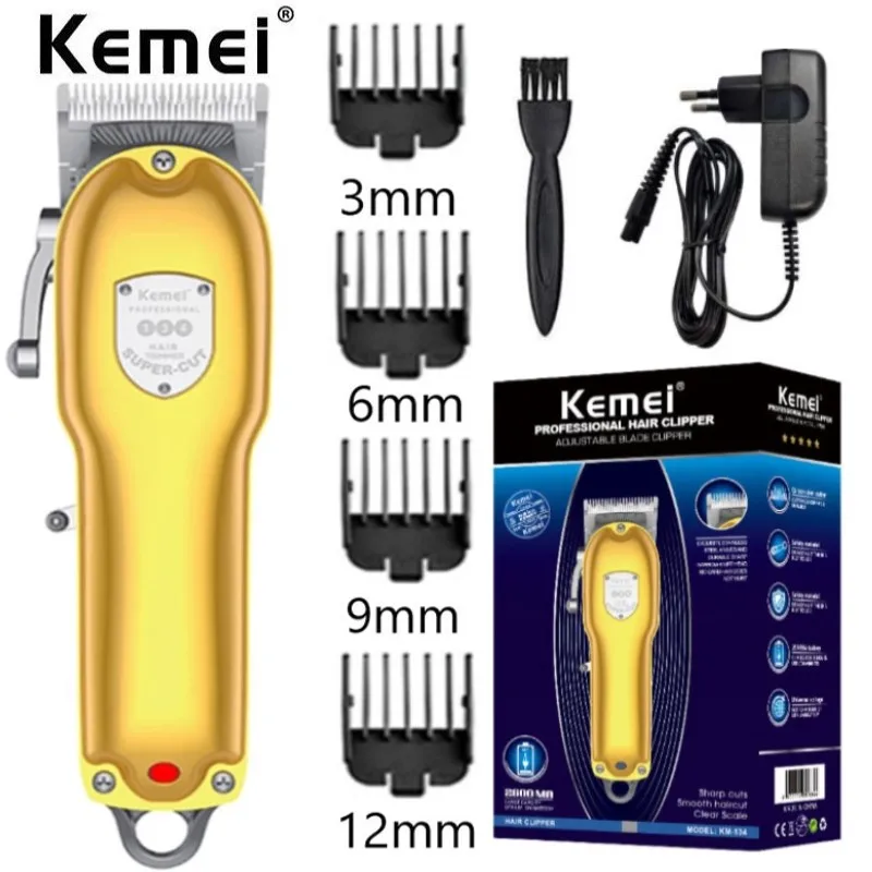 

Мощные электрические машинки для стрижки волос Kemei 134 10 Вт для мужчин, парикмахерский триммер, беспроводной резак, машинка для стрижки, набор...