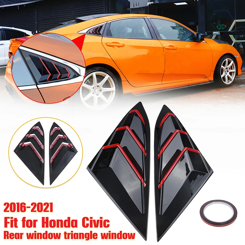 Rear Quarter Window Panel Side Window Louvers Spoiler Red Line Fit For 16-21 Honda Civic 10th Sedan Car Accessories Replacement
