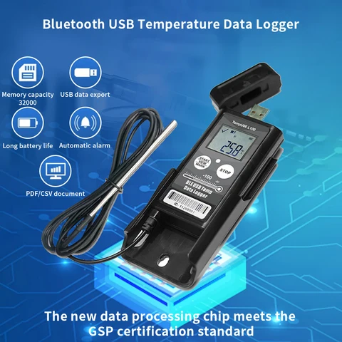 Регистратор температуры TempU06, 32000 точек, с внешним датчиком температуры, Bluetooth, USB