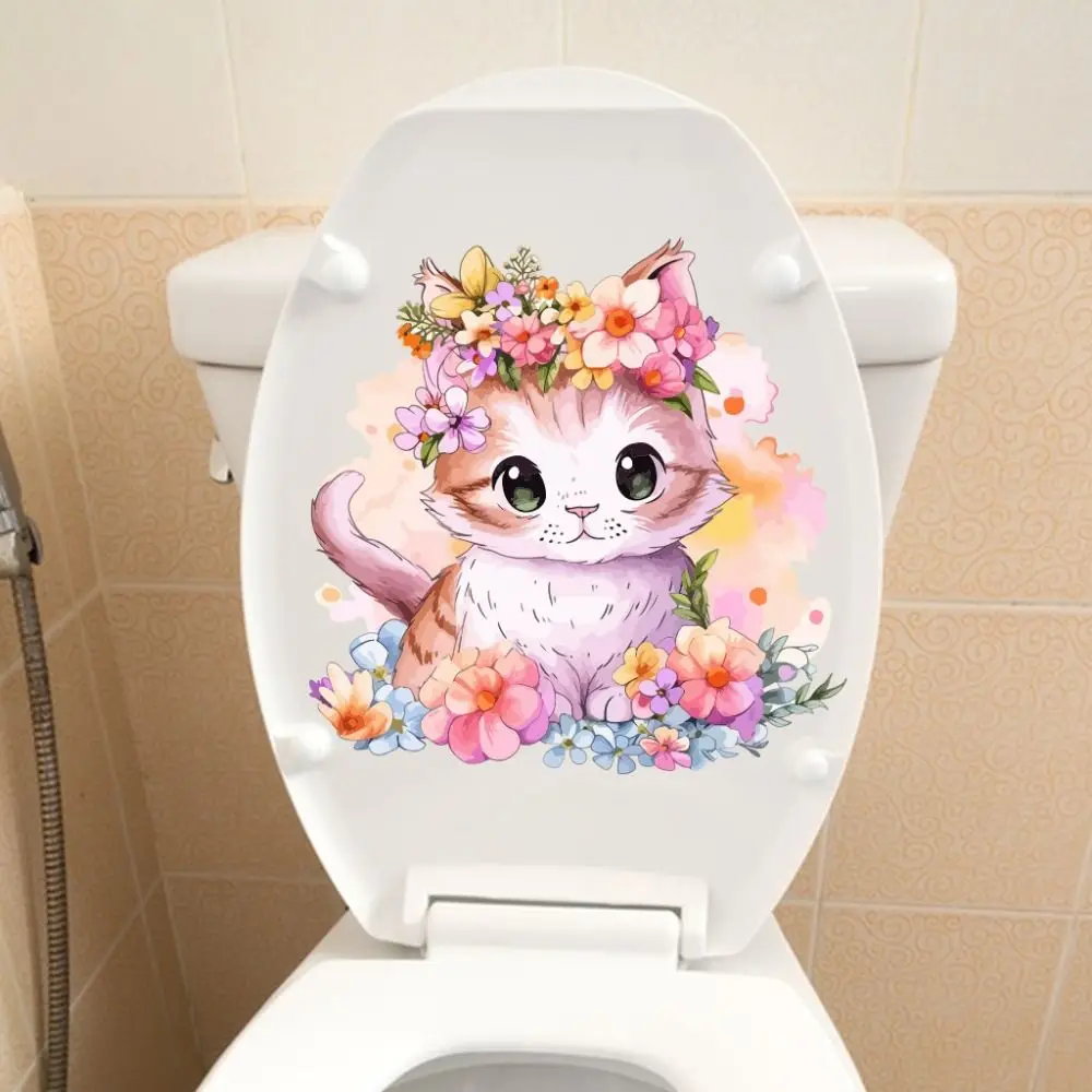 Наклейки на унитаз с мультяшным котом декоративные наклейки крышку унитаза для