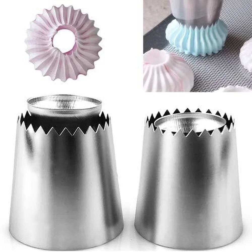 

2pcs Sultan Tube Icing Piping Nozzles Stainless Steel Cookie Biscuit Russian Cream Pastry Tip Cake Decoration Baking Accessories