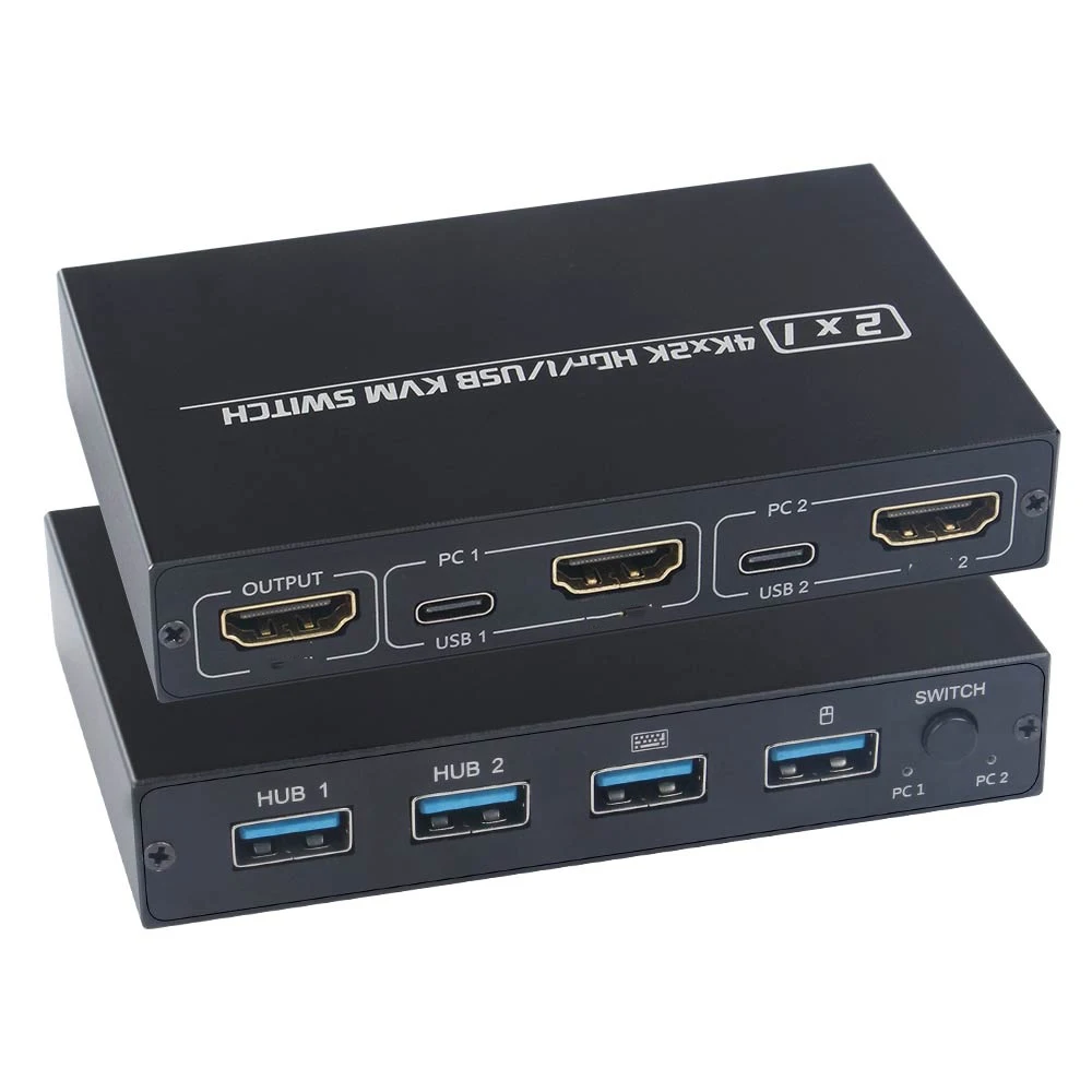 HDMI-совместимый KVM-переключатель двойной ПК на один монитор с 2 USB-портами 4K USB