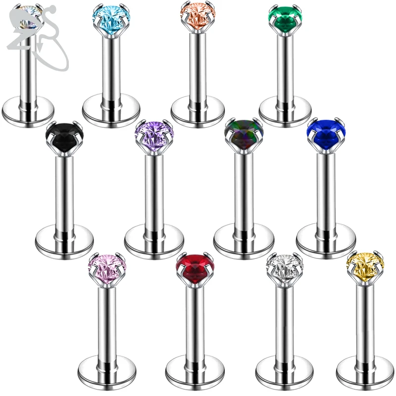 

ZS 1PC 16G Stainless Steel Lip Labret Piercing Crystal Monroe Lip Stud Ring Round Ear Tragus Helix Cartilage Piercing 6/8/10MM