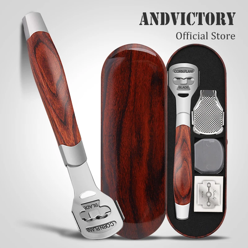 Heel Hard Skin Corn Remover Stainless Steel File Wood Grain Handle 10pcs Blade Tools Kit