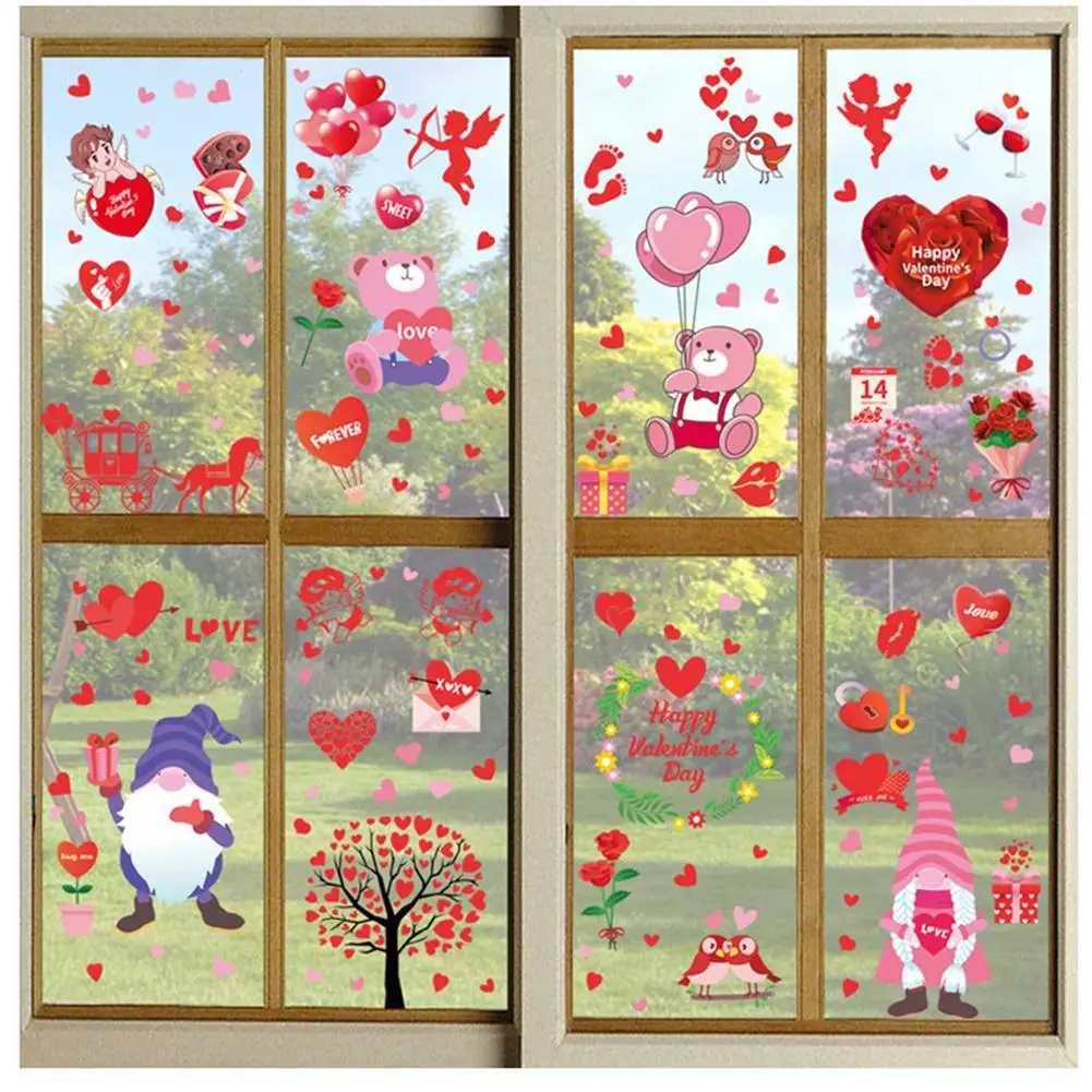 

2022 Valentine'sDay Sticker Display Window Glass Stickers Refridgerator Electrostatic Stickers Valentines Day Sticker Decor
