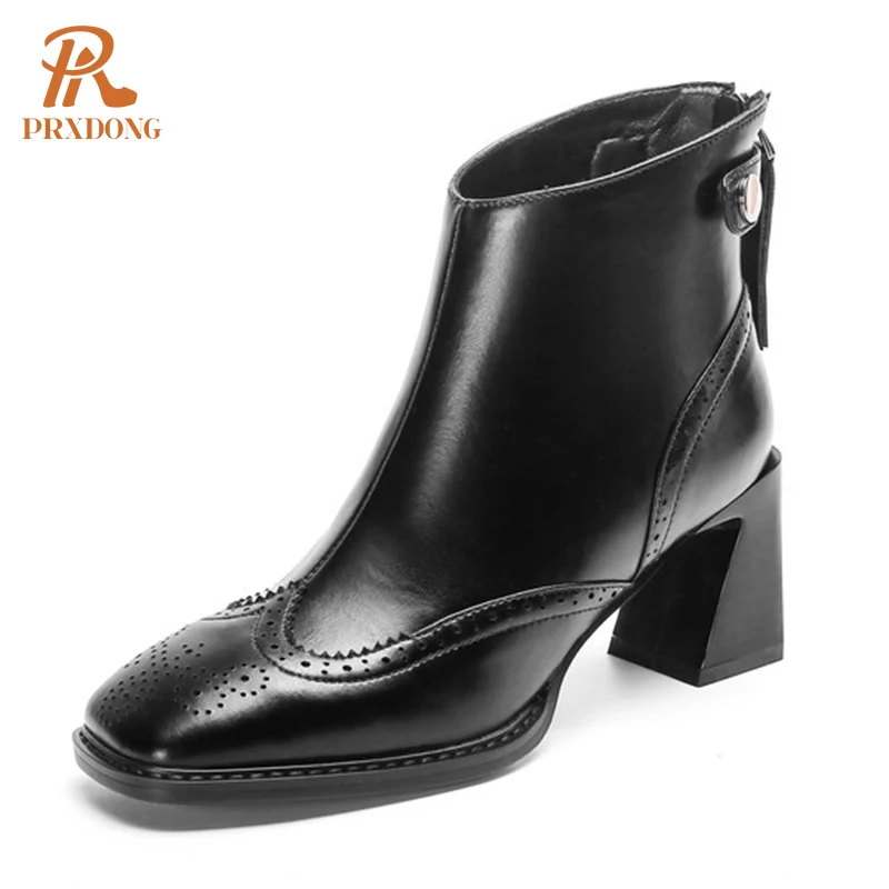 

Женские ботильоны из натуральной кожи, на высоком массивном каблуке, с квадратным носком