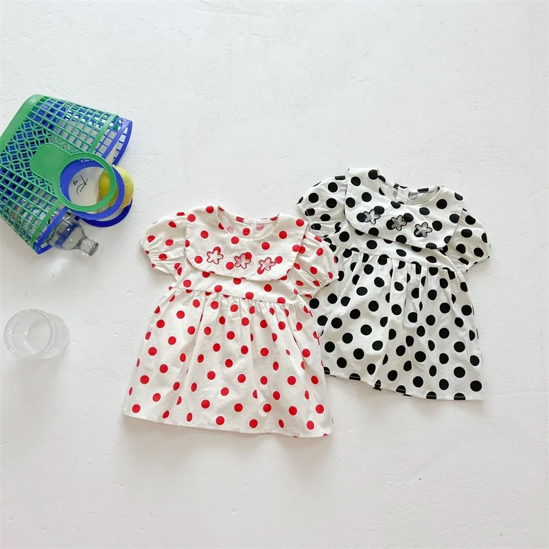 

Baby Girls Dress-like Rompers for Summer Short Sleeve Dot Print Infants Kids Onepiece Clothes Cottton Playsuits