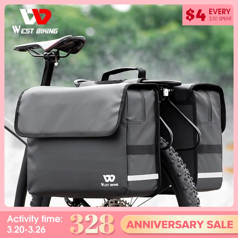 Bicycle Bag Bike Rear Seat Bag Waterproof 36L Large Capacity 2 In 1 Road Mountain Bike Bag Long-distance Riding Storage Bag