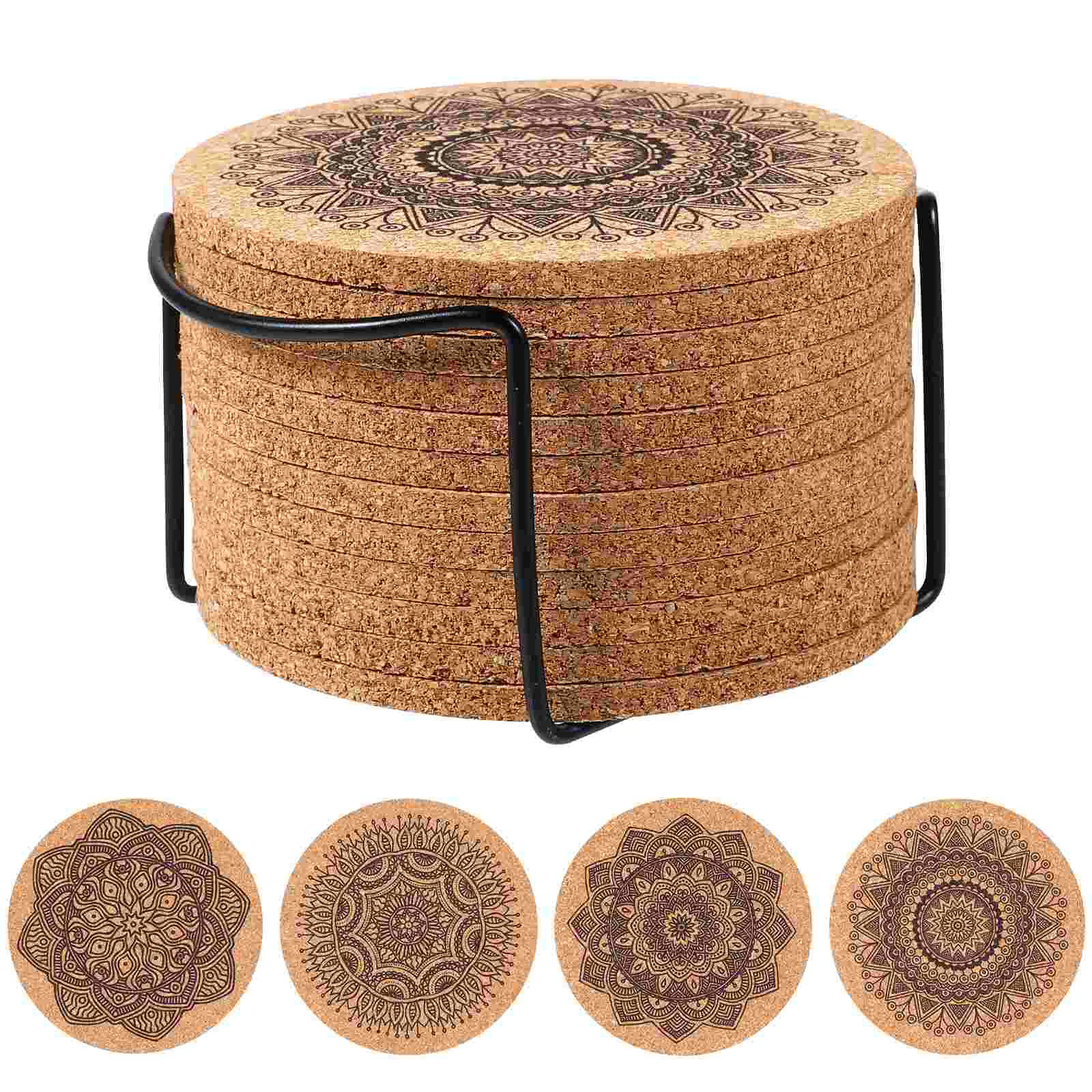 

1 Set Coasters with Cork Base Cork Mats Coasters with Holder Natural Cork Coasters Coasters with Rack