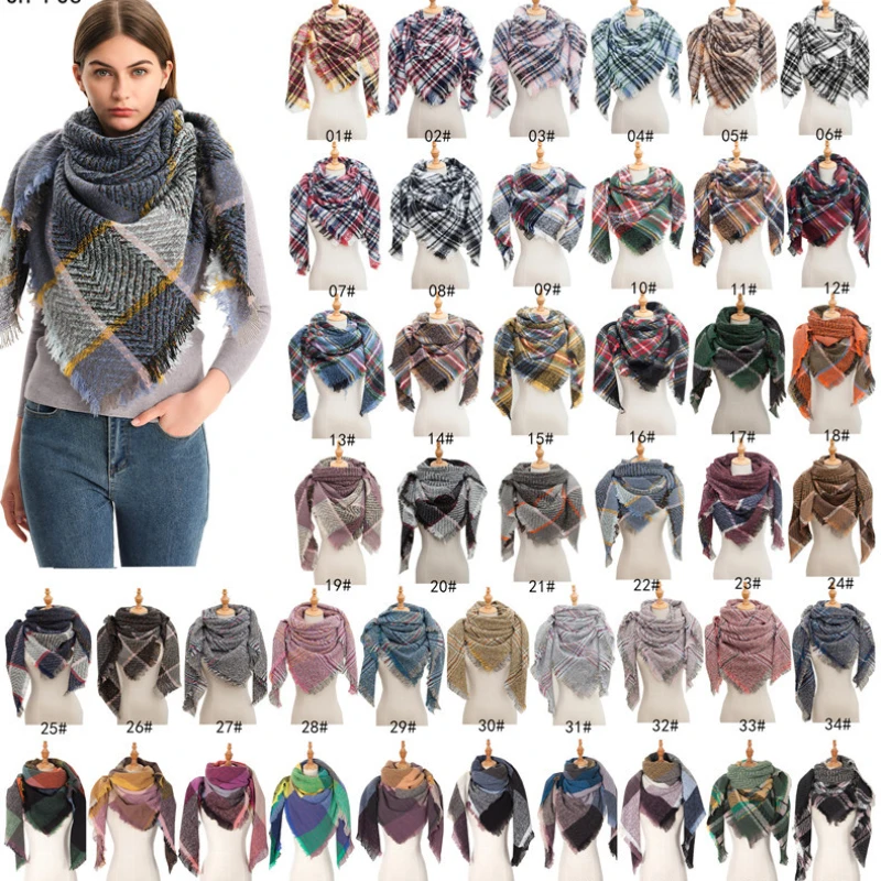 

Square Thick Plaid Scarfs Vintage Scarves Women Autumn Winter Shawl Fashion Warm Neckerchief Daily Casual Muffler 135cm Scarf