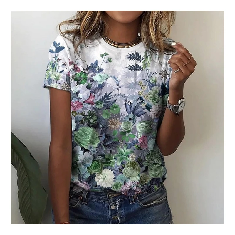 Женская футболка с цветочным принтом повседневная Универсальная коротким