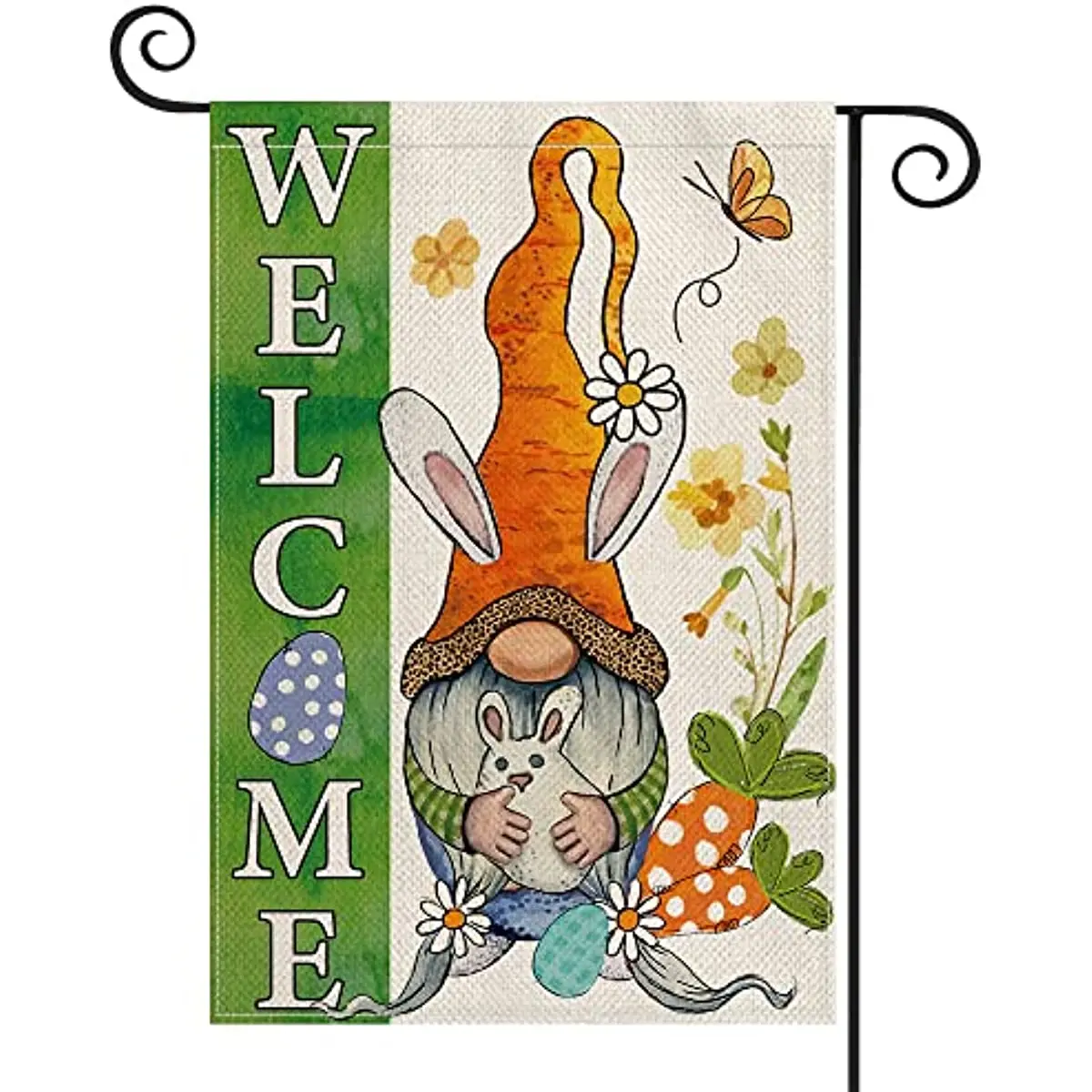 

Easter Welcome Garden Flag 12x18 Inch Double Sided Bunny Rabbit Gnome Spring Holiday Rustic Yard Outdoor Flag Polyester