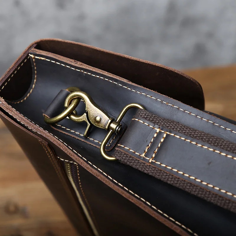 Retro Leather Men's Handbag Horse Leather Horizontal Computer Bag Top Layer Shoulder Leather Casual Designer Messenger Briefcase