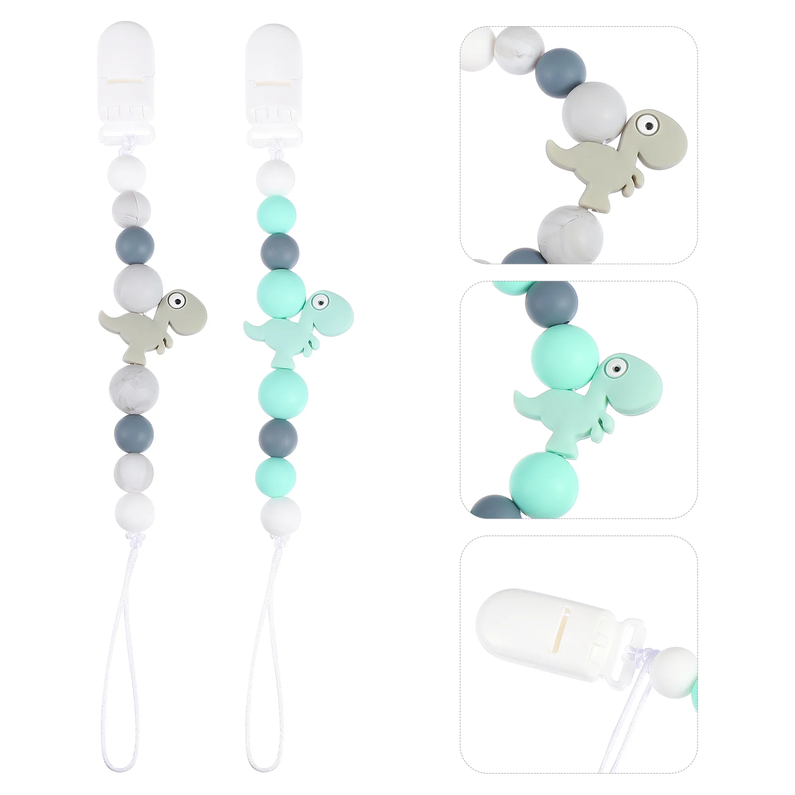 

2pcs Silicone Dinosaurs Pacifier Chain Silicone Teething Beads Chain Teether