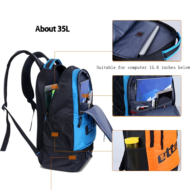 Etto Waterproof Soccer Basketball Team Training Bag Men Women Sports Backpack with Bottom Independent Shoes Compartment HAB070