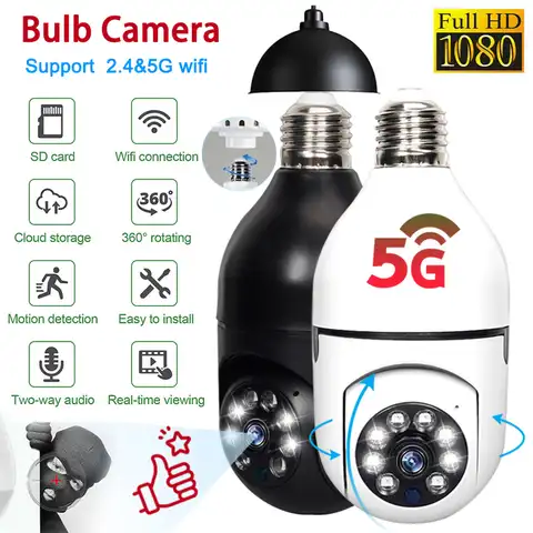 5G Wifi E27 камера наблюдения ночного видения полноцветное автоматическое слежение за человеком 4-кратный цифровой зум видео внутренний монито...