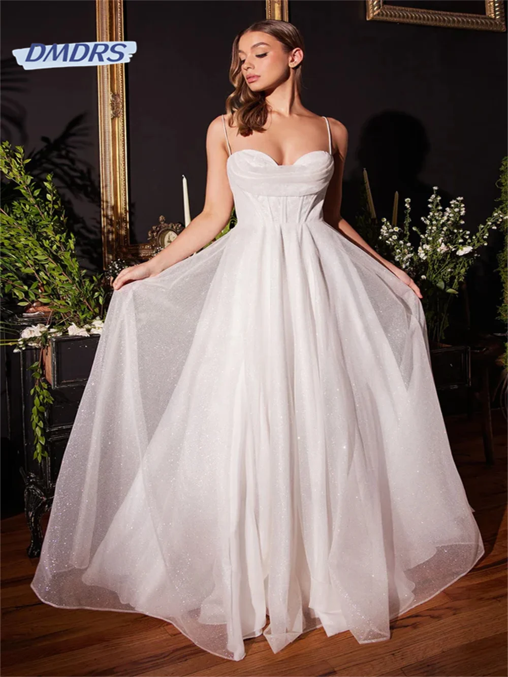 

Sparkly Sequins Sweetheart Neck Wedding Dress Elegant Spaghetti Straps Floor-length Bridal Gown Classic Vestidos De Novia