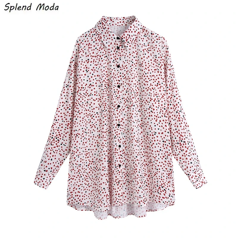 

Женская однобортная Свободная рубашка Splend, модная винтажная городская Повседневная рубашка в форме сердца с длинным рукавом, весна-осень ...