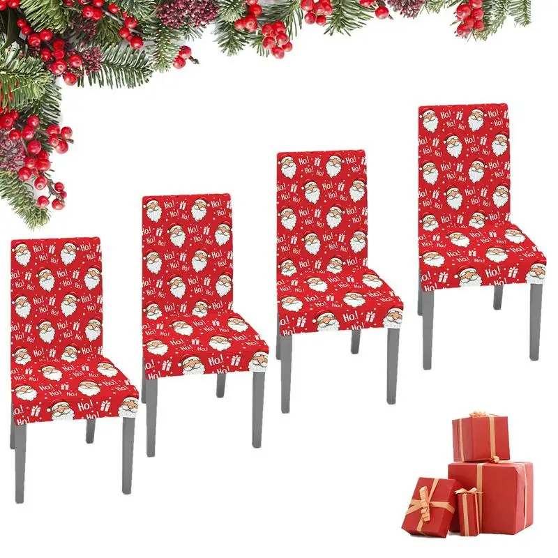 

Рождественские чехлы на стулья, праздничные чехлы на спинку стула, 4 шт., рождественские Чехлы для обеденных стульев, съемный протектор сиде...