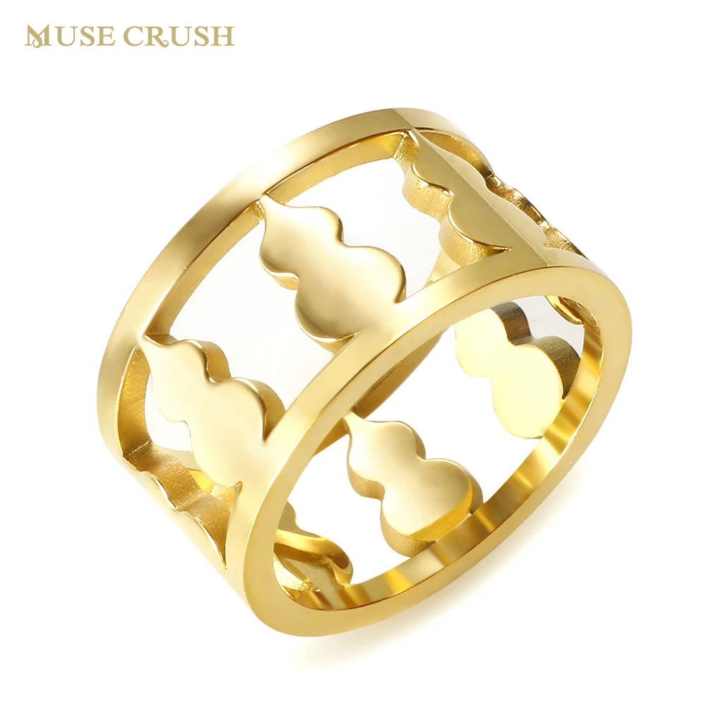 

Muse Crush Waterproof Stainless Steel Ring Fashion Simple Hollow Gourd Rings for Women Wedding Party Retro Jewelry Friends Gifts