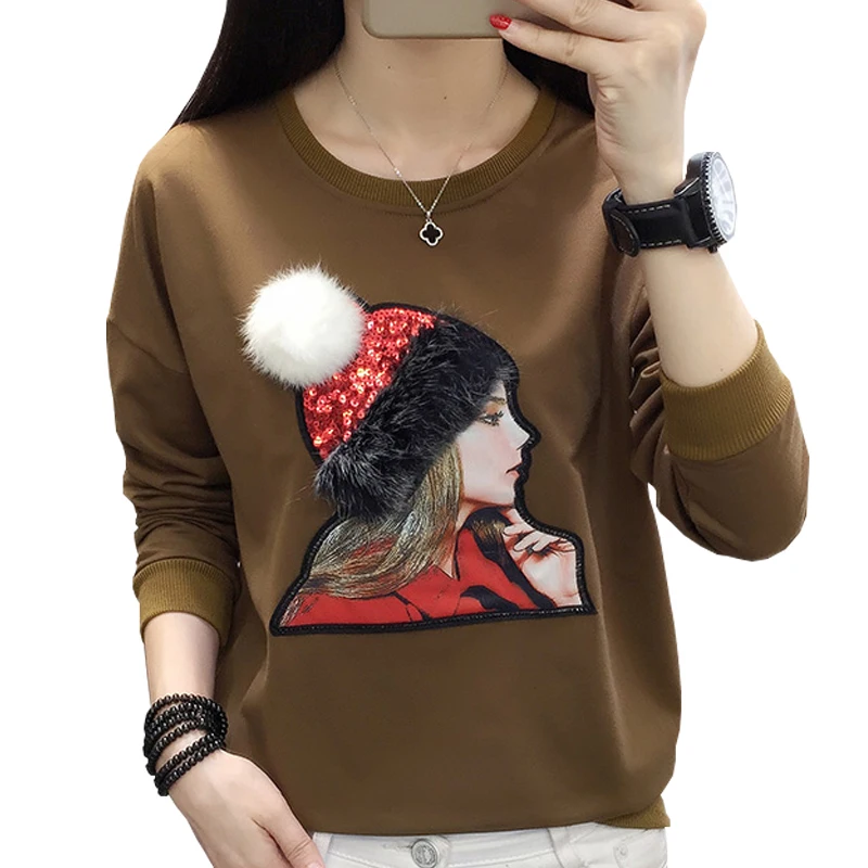 

Feathers T Shirt Women Tshirt Long Sleeve Tops Casual Autumn Tee Shirt Femme Korean Style Clothes Loose T-Shirts Poleras Mujer