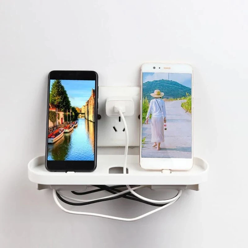 Switch Cable Rack Wall Outlet Shelf Mobile Phone Charging Storage Holder Hair Dryer Power Perch Shelf Barthroom Storage Rack