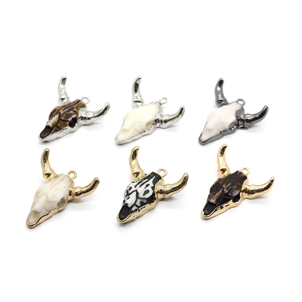 

2pcs/pack Bull Head Skull Pendants Resin with Rhinestone Small Size 27x31mm DIY Making Necklace Jewelry Accessions 8 Types